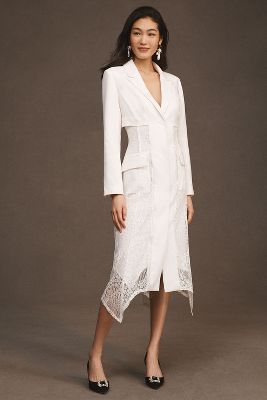 Bhldn Riley Long-sleeve Lace Midi Blazer Dress Jacket In White