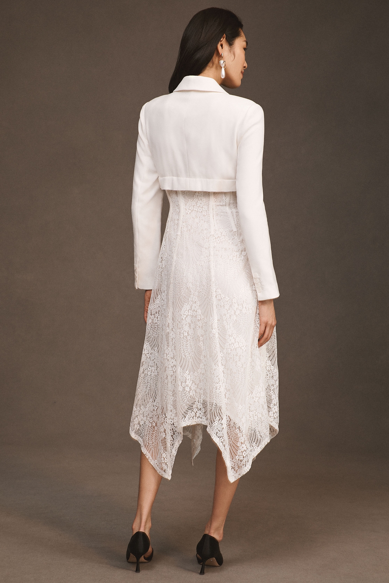 BHLDN Riley Long-Sleeve Lace Midi Blazer Dress