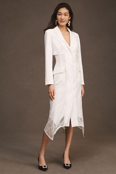 BHLDN Riley Long-Sleeve Lace Midi Blazer Dress