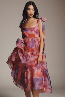 BHLDN Isabella Tiered Square-Neck A-Line Midi Dress