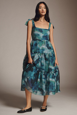 BHLDN Isabella Tiered Square-Neck A-Line Midi Dress