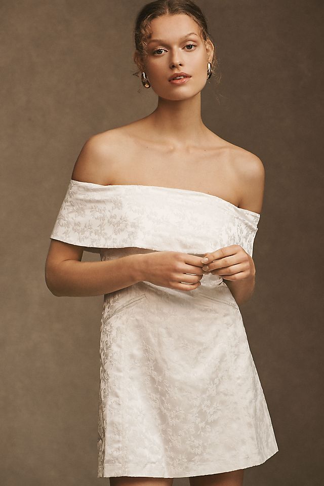 BHLDN Ingrid Stretch Jacquard Off-The-Shoulder Mini Dress BHLDN Ingrid Stretch Jacquard Off-The-Shoulder Mini Dress