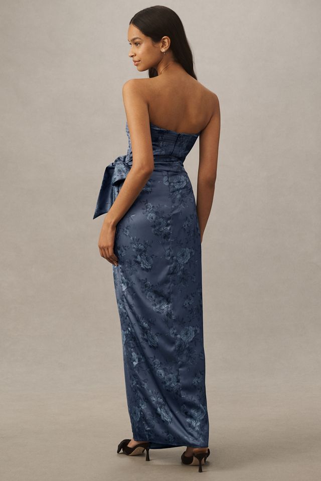 V. Chapman June Printed Corset Front-Slit Satin Gown | Anthropologie