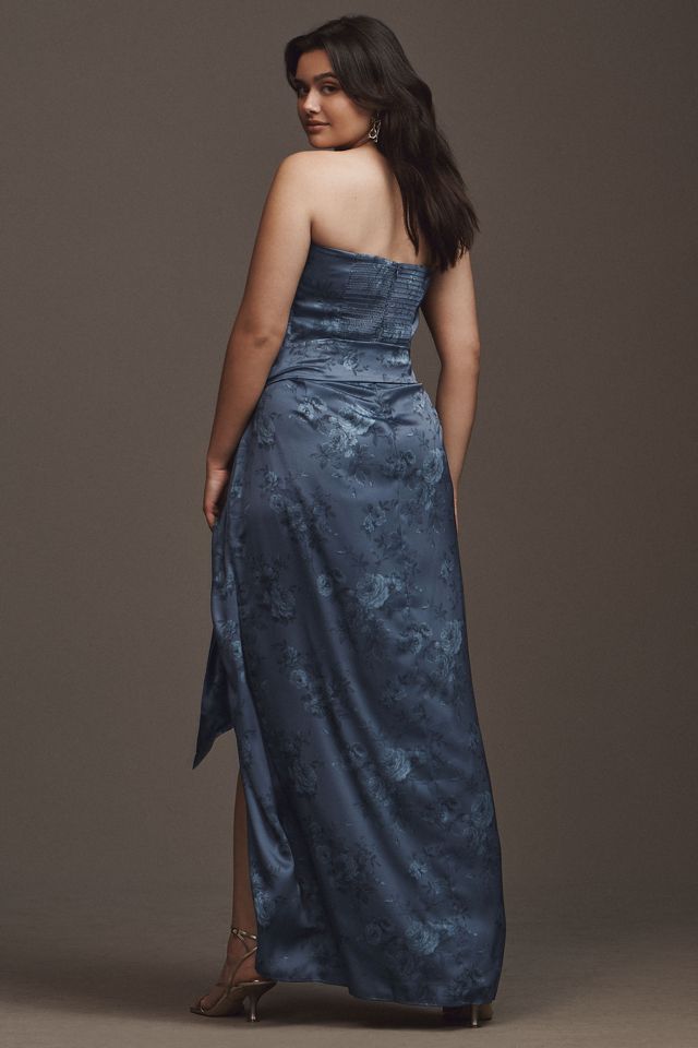 V. Chapman June Printed Corset Front-Slit Satin Gown #5