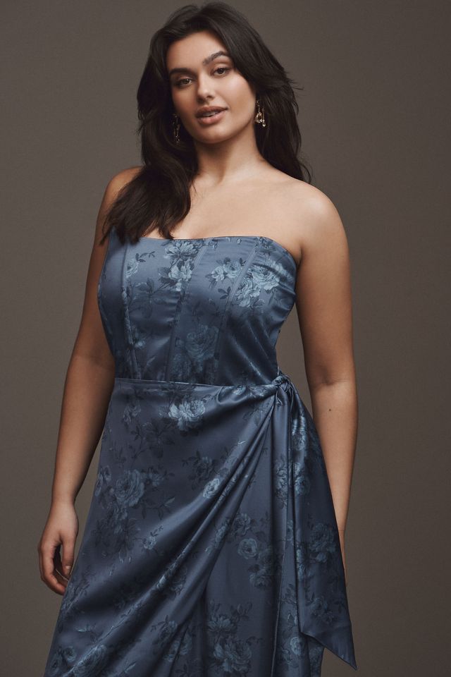 V. Chapman June Printed Corset Front-Slit Satin Gown | Anthropologie
