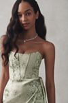 V. Chapman June Printed Corset Front-Slit Gown