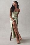 V. Chapman June Printed Corset Front-Slit Gown