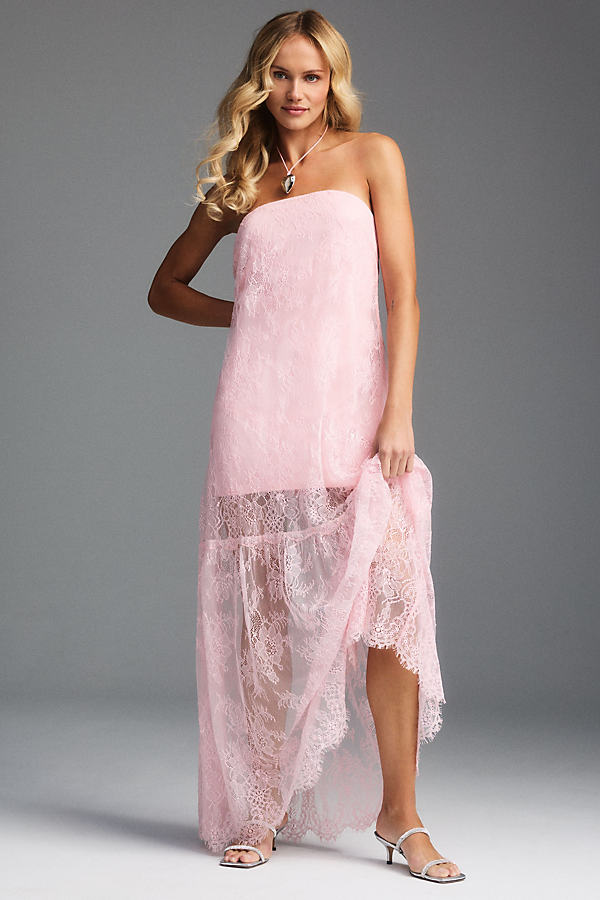 Bhldn Anna Strapless Sheer Lace Maxi Dres In Pink