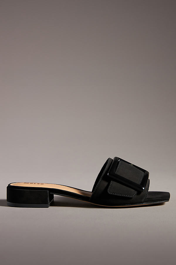 Maeve Buckle Slide Sandals In Black