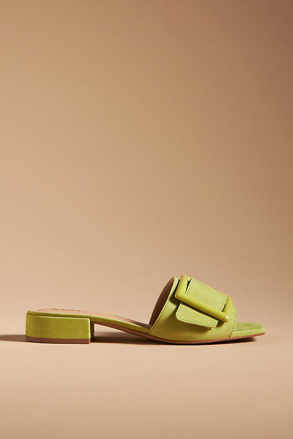 Maeve Buckle Slide Sandals In Green