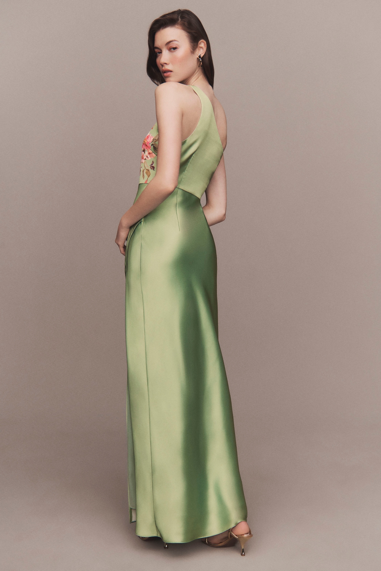 BHLDN Dylan Stretch Satin One-Shoulder Side-Slit Maxi Dress