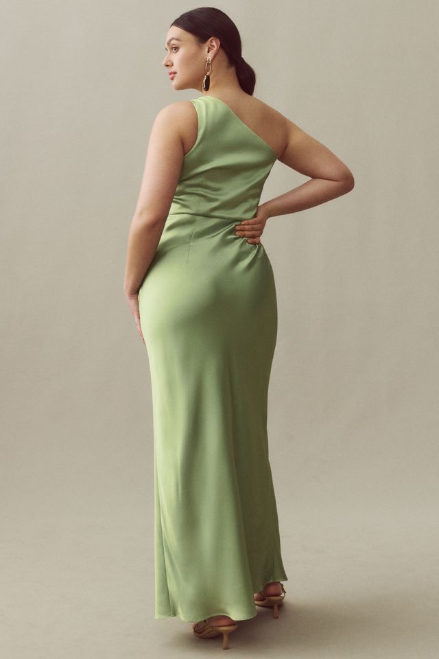 BHLDN Dylan Stretch Satin One-Shoulder Side-Slit Maxi Dress #4