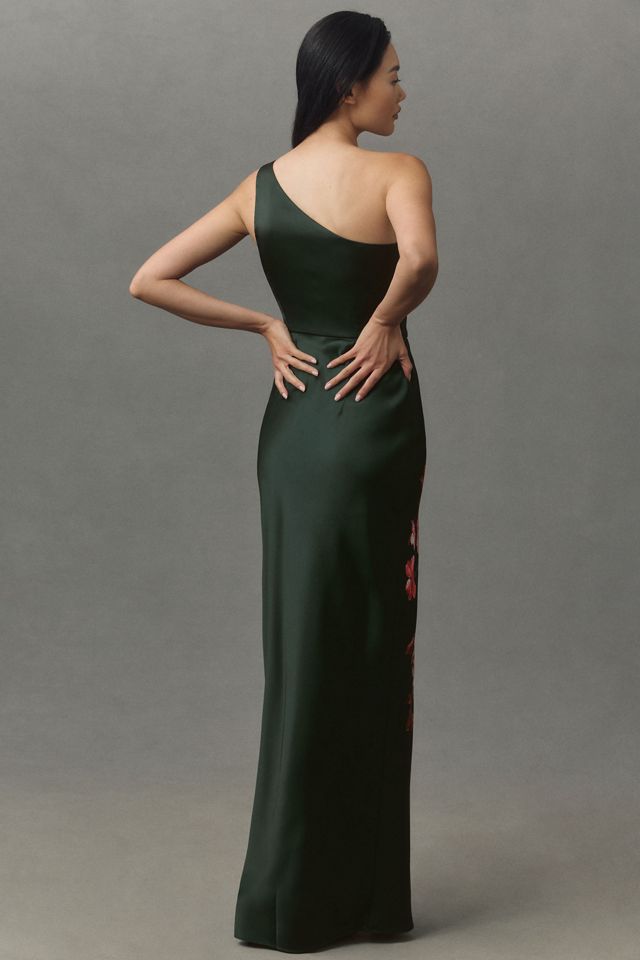 BHLDN Dylan Stretch Satin One-Shoulder Side-Slit Maxi Dress #2