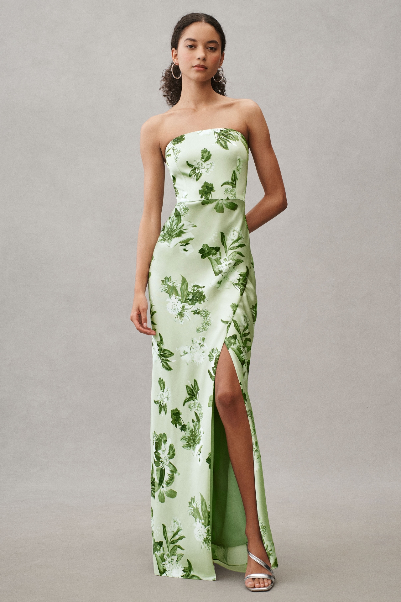 BHLDN Avianna Stretch Satin Strapless Side-Slit Maxi Dress