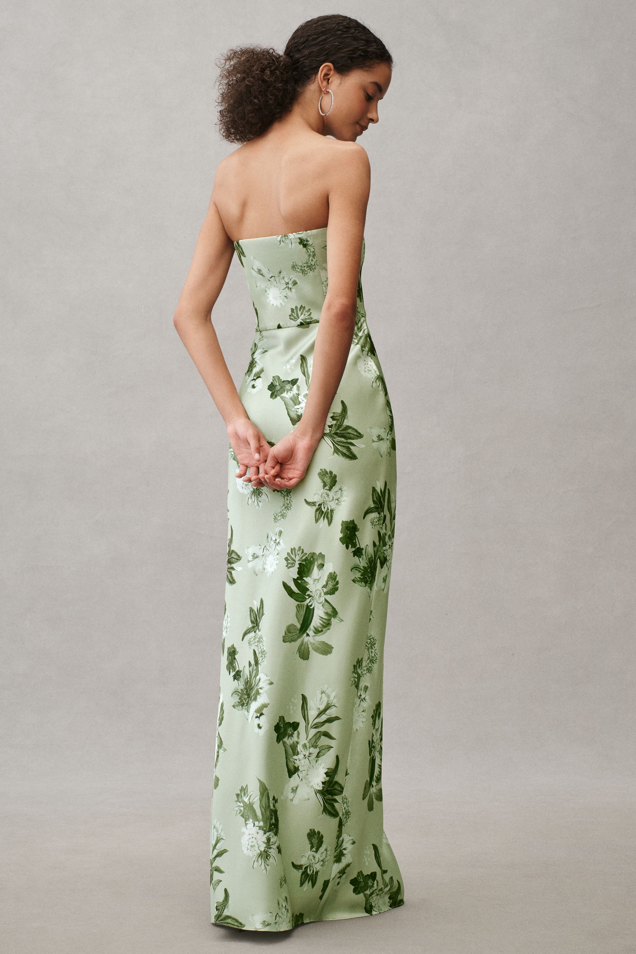 BHLDN Avianna Stretch Satin Strapless Side-Slit Maxi Dress