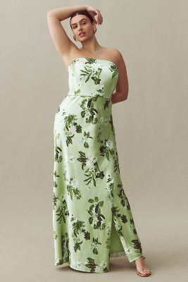 BHLDN Avianna Stretch Satin Strapless Side-Slit Maxi Dress | Anthropologie