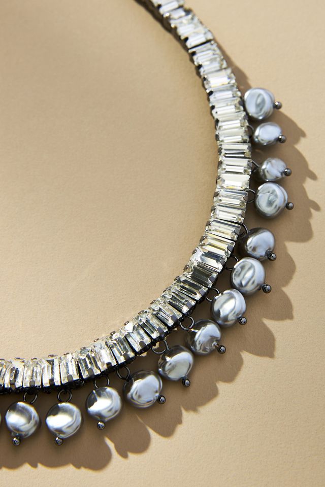 Pearl & Crystal Bib Necklace #1
