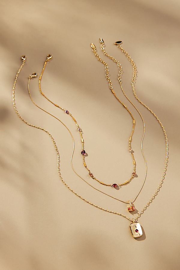 Gold-Plated Birthstone Necklaces, Set of 3