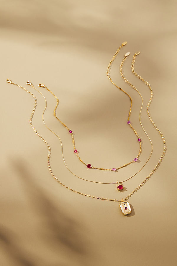 Gold-Plated Birthstone Necklaces, Set of 3