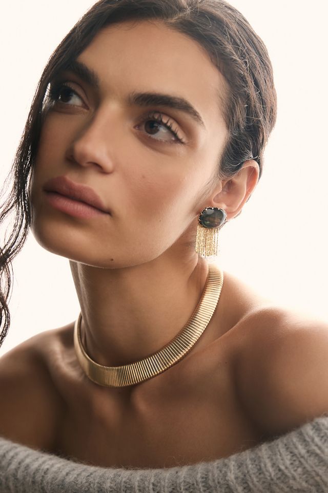 Metal Fringe Stone Earrings #2