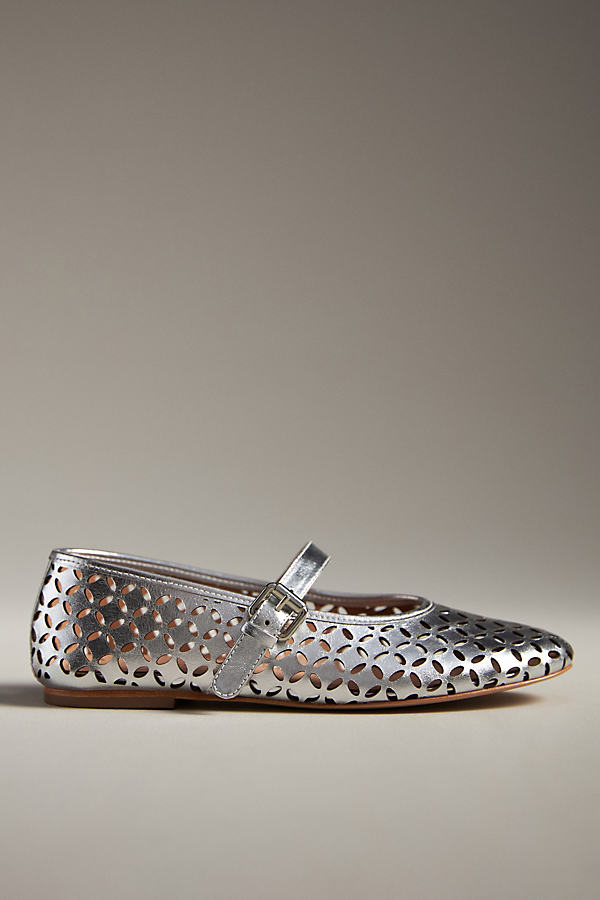 By Anthropologie Floral Cutout Flats In Silver