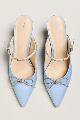 Maeve Bow Kitten-heel Mules In Blue