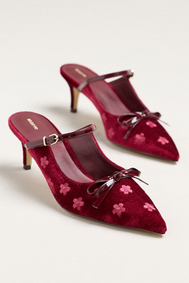 Maeve Bow Kitten-heel Mules In Red