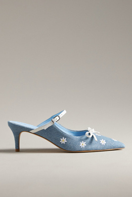 Maeve Bow Kitten-heel Mules In Blue