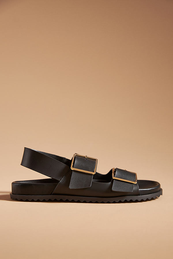 By Anthropologie Square Buckle Slingback Sandals In Black