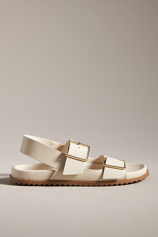 By Anthropologie Square Buckle Slingback Sandals In Beige