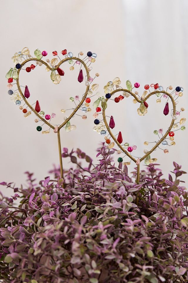 Confetti Heart Mini Iron Stakes, Set of 2