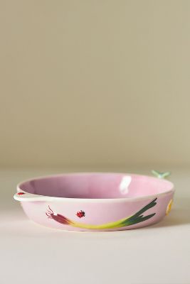 Anthropologie Faye Glazed Stoneware Pie Dish In Pink