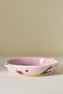 Anthropologie Faye Glazed Stoneware Pie Dish In Pink