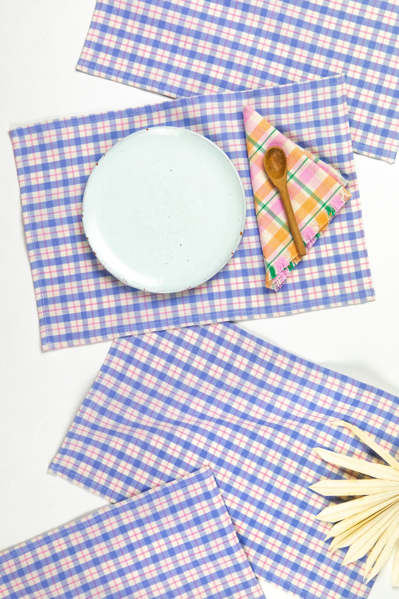 Archive New York Sofia Placemats, Set of 4 - Periwinkle Plaid, Standard, Set Of 4