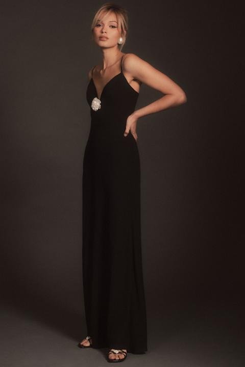 BHLDN Scarlett Plunge V-Neck Rosette Georgette Gown
