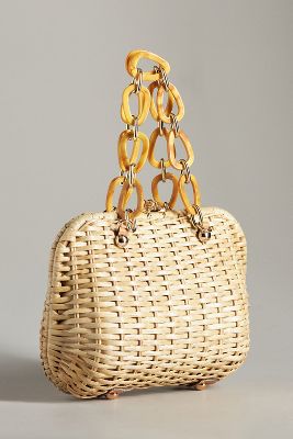 Frances Valentine Hen Wicker Basket Bag In Beige