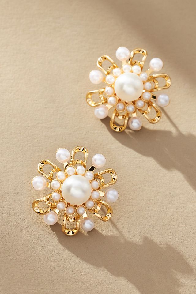 Flower Pearl Post Earrings