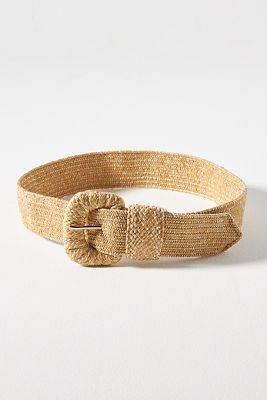 Raffia-Wrapped Stretch Waist Belt