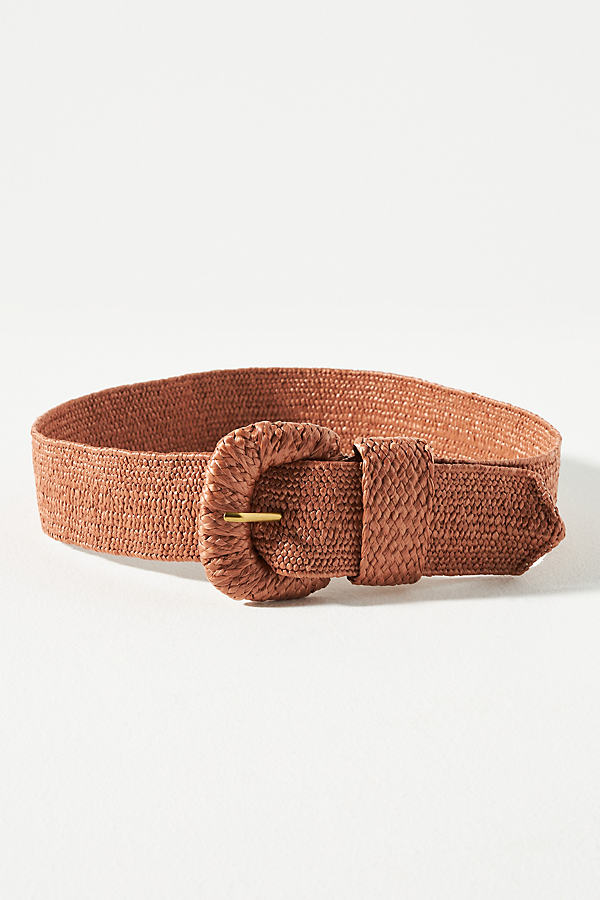 Linea Pelle Raffia-wrapped Stretch Belt In Brown