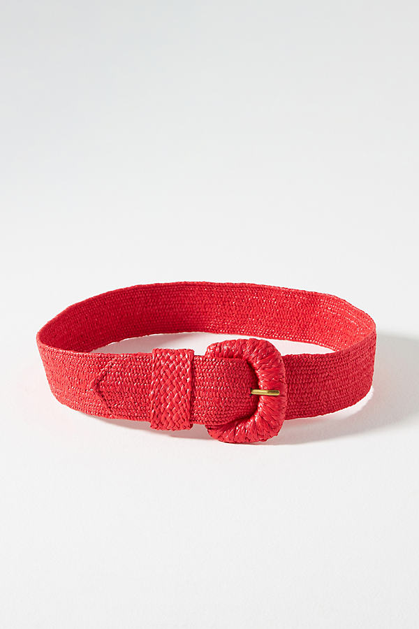 Linea Pelle Raffia-wrapped Stretch Belt In Red