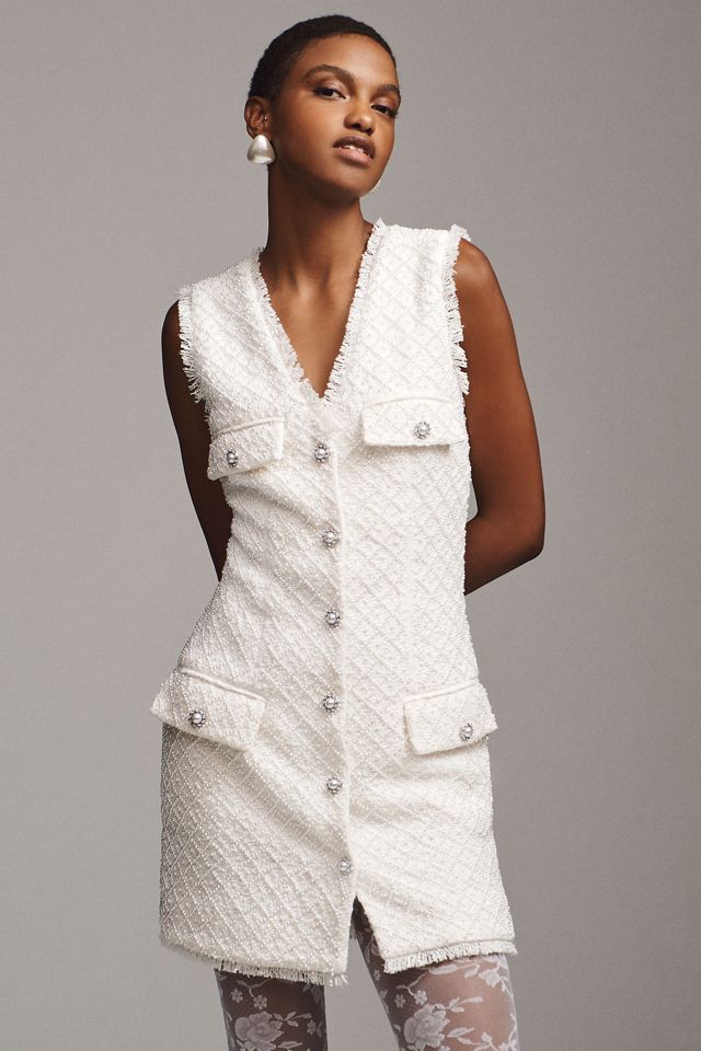 BHLDN Ella V-Neck Pearl Tweed Mini Dress #1