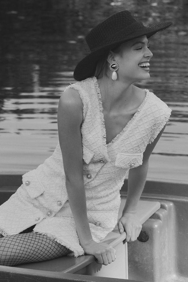 BHLDN Ella V-Neck Pearl Tweed Mini Dress | Anthropologie