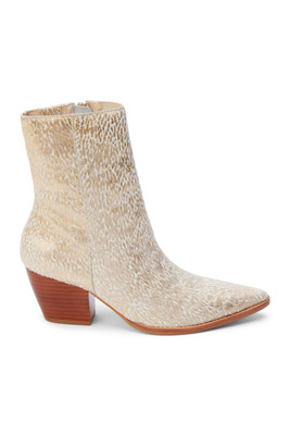 Matisse Caty Gold Splatter Cowhair Mid-calf Pointed-toe High Heel Boots In Gold