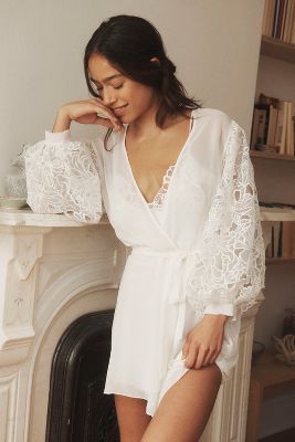 Shop Rya Collection Milos Lace-sleeve Cover-up Robe In White