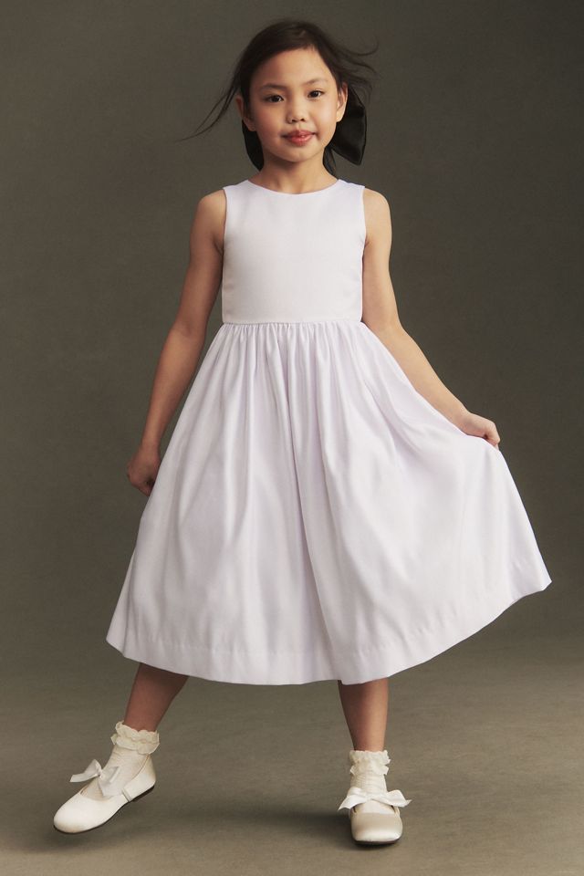 us angels satin dress Us Angels white satin dress with organdy overlay and beaded waistband