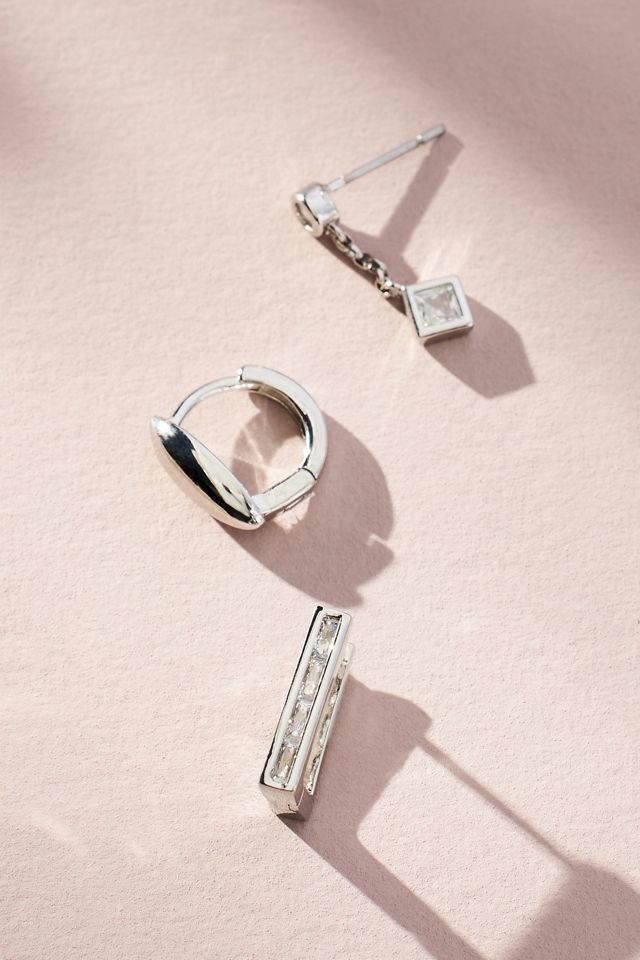 Crystal Angular Huggie Hoop Earrings, Set of 3 #2
