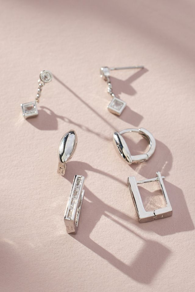Crystal Angular Huggie Hoop Earrings, Set of 3 #1