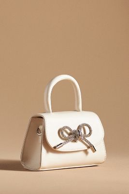 Shop Melie Bianco Rhinestone Bow Mini Bag In Beige