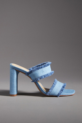 Schutz Amely Mid Block Denim Sandal In Blue