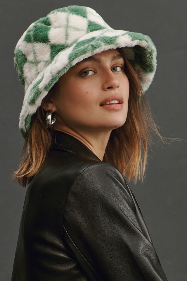 Lulla Faux Fur Plaid Bucket Hat | Anthropologie
